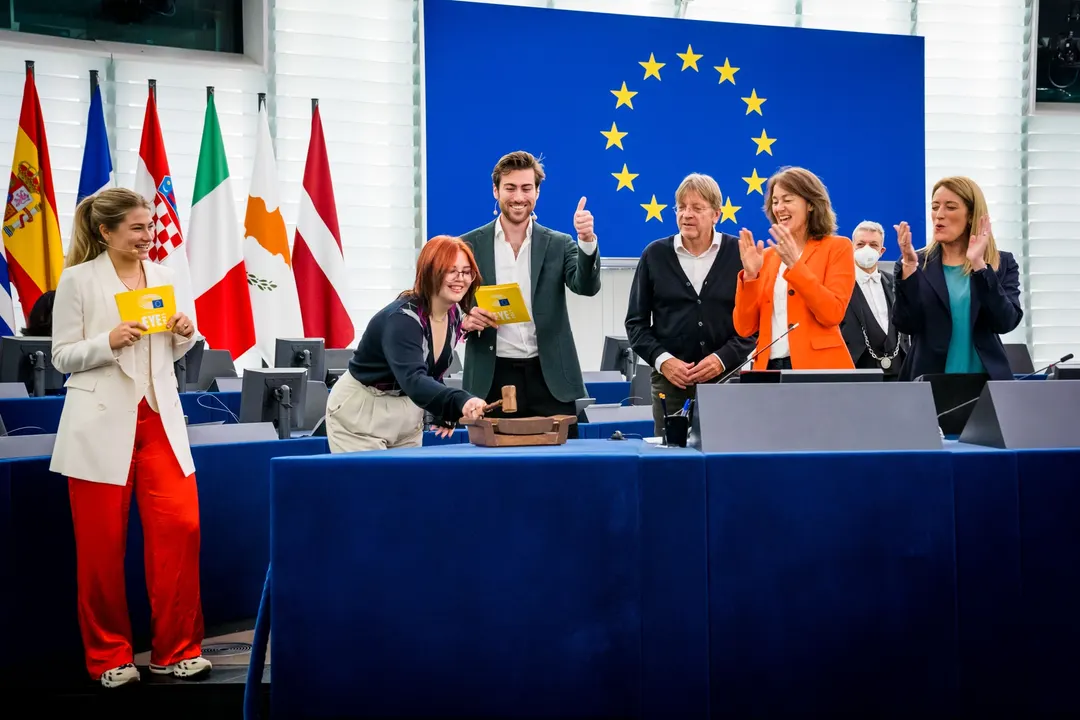 An award moment at the European Parliament