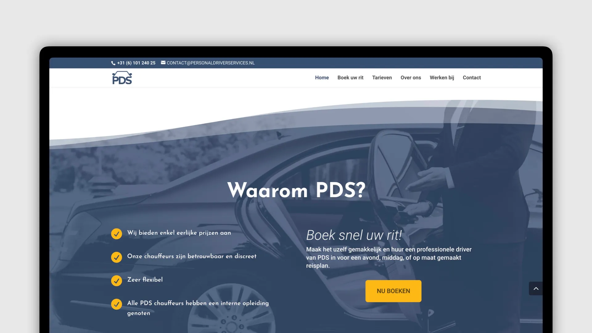 Personal Driver Services website screens