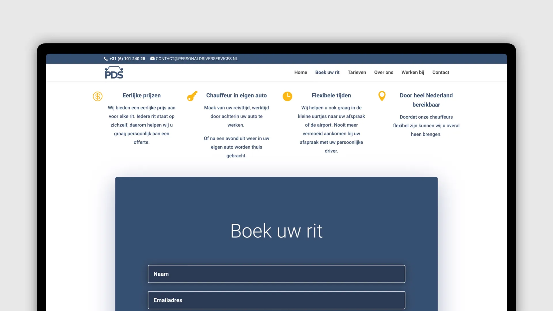 Personal Driver Services website screens